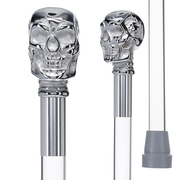 Royal RC Canes Chrome Brass Skull Handle Walking Cane with