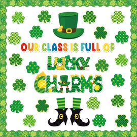 gisgfim St.Patrick Day Bulletin Board Decoration Set Lucky Shamrock Borders Cutouts for Party School Classroom Door Welcome Bulletin Board Craft Home Wall(St. Patrick's Day)