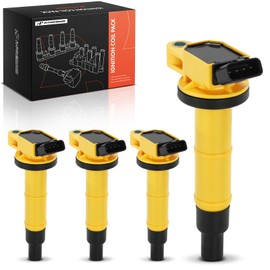 A-Premium Yellow Engine Ignition Coil Pack Compatible with Toyota Camry 2002-2011, RAV4 2001-2008, Corolla 2009-2010, Highlander, Matrix, Solara & Scion tC, xB & Lexus HS250h & Pontiac Vibe, 4-PC Set
