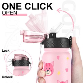 GOPPUS 600ml/20oz Stainless Water Bottle with Straw Double Wall Insulated Bottles with Strap Reusable Vacuum Thermal Flask Leakproof Keep Cold Drinks Bottles with Flip Top Lid for Men Women BPA Free