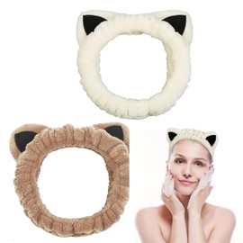 Pejlnd Cute Cat Spa Headband for Washing Face Makeup Skincare - 2Pcs Cat Ears Wash Headband Animal Headbands Trendy Stuff Soft Coral Fleece Facial Wash Hair Accessories for Women Girls Gifts