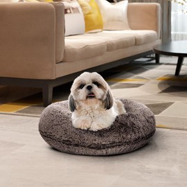 Bessie and Barnie Bagel Donut Dog Bed - Extra Plush Faux Fur - Circle/Donut Dog Bed - Waterproof Lining and Removable Washable Cover - Calming Dog Bed - Multiple Sizes & Colors Available