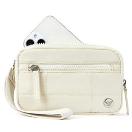 WESTBRONCO [Mother's Day]  Puffer Wristlet Wallets Bag for Women Waterproof Nylon Quilted with 3 Zipper Purse Credit Card Holder Phone RFID Blocking:_White