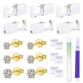 DJCIW 14PCS Ear Piercing Kit,Ear Piercing Gun kit Set for Safe and Precise Ear Piercings Gold Ear Piercing Tool with CZ Stainless Steel Ear Studs 3mm 4mm 5mm for Women Ear Piercing