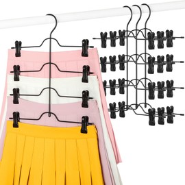 TOPIA HANGER 4 Tier Black Skirt Hangers for Women, Pants Hanger Space Saving with Adjustable Clips, Save 80% More Space, Clip Hanger for Slacks, Trousers, Shorts, Jeans, Towels, 4-Pack, CT75B
