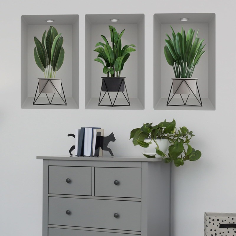 SMAOSTORE Wall Sticker, House Plants, Potted Plants, Green Plants, Stylish,
