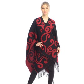 BSB LL Blanket Open Front Poncho Ruana Knit Cardigan Sweater Shawl Wrap Many Styles (One Size, 105Red)