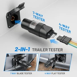 MECMO 360° Rotatable Vehicle Side Trailer Socket Tester, 7 Way Blade & 4 Pin Trailer Light Wire Circuit Tester 6 Function LED Indicators Towing Vehicle Trailer Wiring Plug Tester for RV Truck