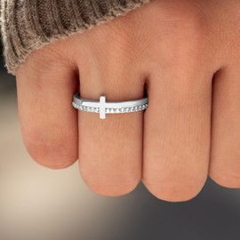 STORYJEWELLERY Cross Rings for Women, Purity Ring, Christian Jewelry for Women, Sterling Silver Promise Rings for Women Non Tarnish, Eternity Band Rings, Faith Rings, Stackable Rings, Wedding Bands,