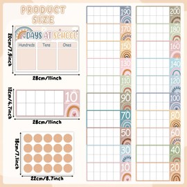 Boho Number of The Day Posters First Day of School Countdown Poster Back to School Countdown Bulletin Board Decor Rainbow Place Value Chart for Classroom (Hundreds Tens Ones) Counting Pocket Chart
