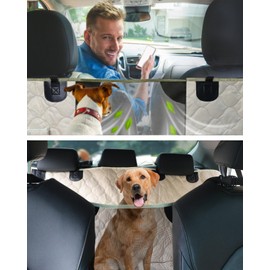 PETICON Dog Car Seat Cover with Mesh Window, 100% Waterproof Dog Seat Cover for Back Seat, Scratchproof Dog Hammock for Cars, Trucks, SUVs, Jeeps, Beige