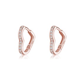 SLUYNZ 925 Sterling Silver CZ Love Hoop Earrings for Women Teens Love Heart Hoop Earrings for Mother's Day (C-ROSE GOLD)
