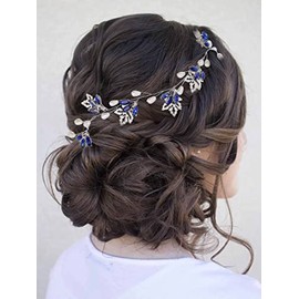 Campsis Diadema de novia de cristal, perlas plateadas, diadema de boda para novias, hojas de aleación, perlas, enredaderas, accesorios para el cabello de boda, graduación, cena, fotografía para mujeres y niñas