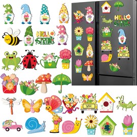 Copkim 30 Pcs Gnome Butterfly Reflective Car Magnet Set Bee Frog Snail Refrigerator Magnets Cute Pattern Magnets with Lines Garage Magnet Decals for Spring Summer Car Fridge Mailbox Kitchen Decor