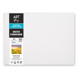 Art Story Paintable Canvas Hard Bound Sketch and Drawing Landscape A4 150gsm 50 Plain Sheets