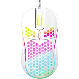 INFIBLA Honeycomb Lightweight Gaming Mouse High Precision Optical Sensor RGB Backlit Wired Ergonomic USB Mouse for PC Mac (Honeycomb White)