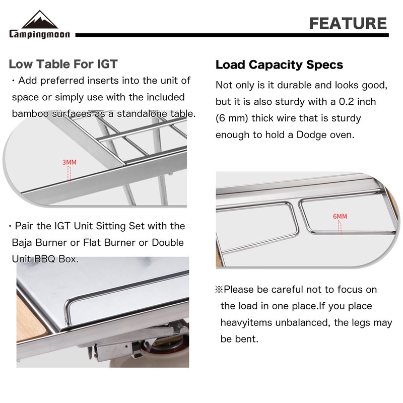 Campingmoon IGT Grill Table Stainless Steel w/Storage Bag w/o Removable
