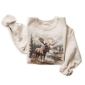 Vintage Bull Moose Wilderness Scene Sweatshirt - 90s Vintage Moose Sweatshirt - Scenic Winter Mountain Creek Nature Sweater - Unisex Graphic Crewneck Sweatshirt