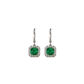 Artré .925 - Aretes de Plata .925 con Cristal Facetado Octagonal Color Verde y Micro cristales - Joyería Mujer