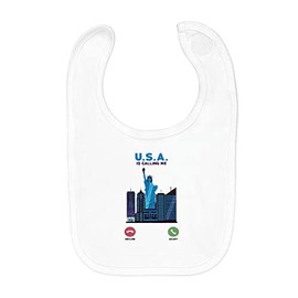 Fabulous USA Is Calling Me New York Architecture Travel Organic Cotton Baby Bib, White