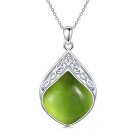 YYB Teardrop Necklace 925 Sterling Silver Celtic Knot Irish Pendant Natural Stone Necklace Jewelry Gifts for Women Girls, Sterling Silver, base, Peridot