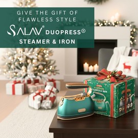 SALAV® Retro Edition Duopress Handheld Garment Steamer & Iron, Ceramic Plate, 1000W, No Drip Steam, Vertical & Horizontal Steam, Emerald - Removes Wrinkles & Refreshes Clothes, Vintage Style