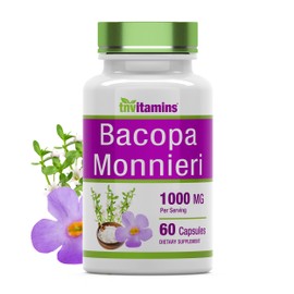Bacopa Monnieri Capsules 1000 MG (60 Capsules) | Nootropic Brain Support Supplement* | Bacopa Leaf Extract Powder Pills | by TNVitamins