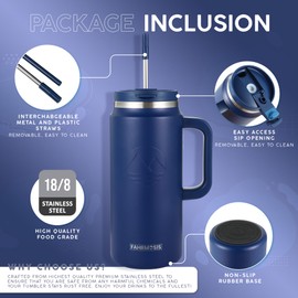 FAHRMOSIS 64 Oz Tumbler with Handle and Straw | Stainless Steel Vacuum Insulated Tumbler for Hot & Cold Drinks | Double Insulated Tumbler Reusable Water Bottle with Straw - Navy Blue