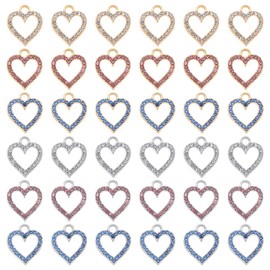 SUPERFINDINGS 60 Pieces 6 Colours Rhinestone Heart Pendants Alloy Hollow Heart Crystal Pendant Large Heart Links for Jewellery Making Bracelets Earrings Necklaces Accessories Gifts DIY Crafts, Alloy