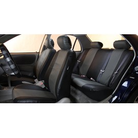 FH Group Car Seat Covers Full Set Gray Faux Leather - Universal Fit, Automotive Seat Covers, Low Back Front Seat Covers, Airbag Compatible, Split Bench Rear Seat Cover, Car Seat Cover for SUV, Sedan