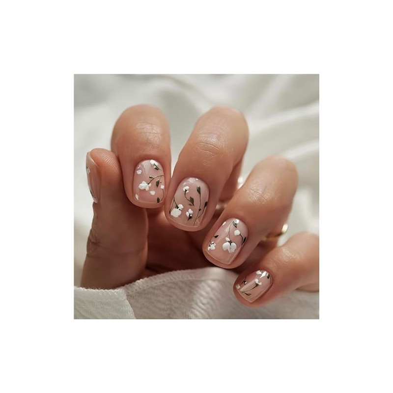 BFY Summer Press on Nails Short Square Fake Nails, Cute