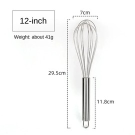 12 inch stainless steel whisk -professional egg beater - kitchen tools - dishwasher usable - suitable for baking, whipping cream, mixing dough, and cocktail making