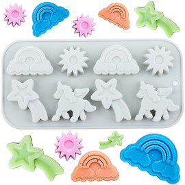 AIBOYA 8 Cavity Winged Unicorn Themed Silicone Molds Rainbow Unicorn Sun Meteor Candy Mold For Candy Chocolate