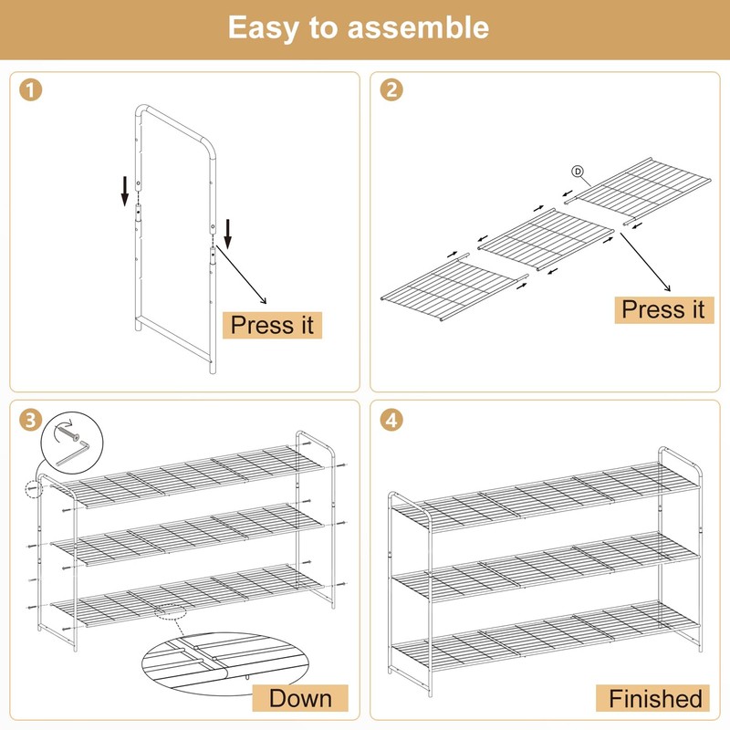 KEETDY 3-Tier Long Shoe Rack for Closet Metal Shoe Organizer