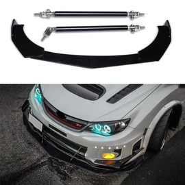 DREAMIZER Universal Front Bumper Lip Strut Rod Spoiler Wing Wide Body Kit Spoiler with Adjustable 8"-11" Support Splitter Rods (Black) - Sharp Corner