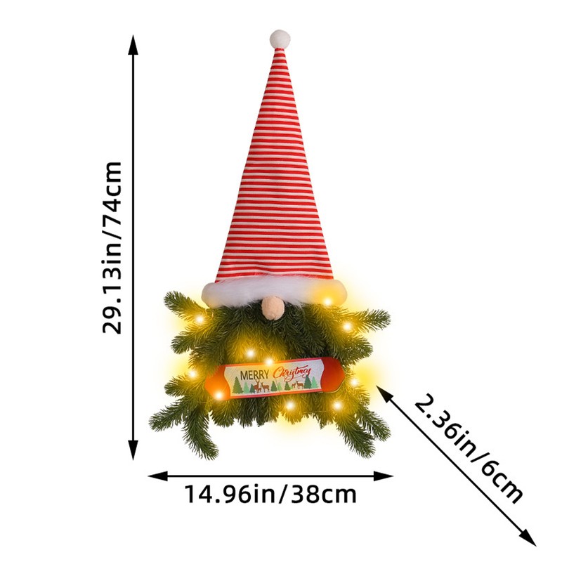 Upside Down Xmas Wreath Striped Tall Hat Faceless Doll Light