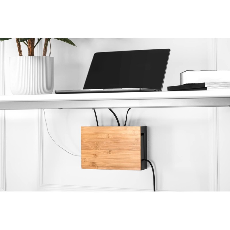 Bamboo Cable Management Box with Magnetic Lid - 12,6x7,9x4.3 in