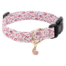 Gelwoo Cotton Dog Collar,Soft and Cute Puppy Collars with Pink Dinosaur Patterned Design for Girl Female Boy Dogs,Adjustable Buckle Pet Collar for Small Medium Large Dogs (Pink Dinosaur, Medium)