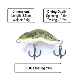 EVERBAY DORADO Wobbler Fishing Lure - Artificial Hard Crankbait - Fishing Tackle, Topwater Life-Like Swimbait for Chub, Trout, Pike for Spinning and Trolling in Freshwater, Floating - FROG 3.5cm YGR