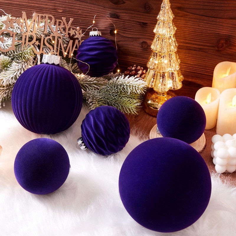 CristBest Velvet Christmas Balls Large Hanging Shatterproof Flocked Christmas Tree