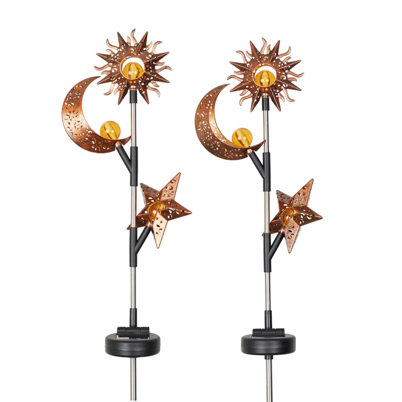 Alpine Corporation 38" Tall Solar Celestial Garden Stakes with Warm