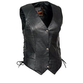 Milwaukee Leather ‘XS1254’ Women's Classic Black 'Buffalo Snap Buttons' Side Lace Leather Vest - 3X-Large