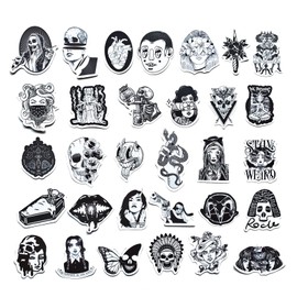 100 pcs Dark Goth Sticker Pack- Use as Creepy Eerie Horror Stickers, Goth Room and Pagan Decor with Pentagram, Skull Coffin, Ouija, Spooky Weird Black Cat, Punk Edgy Gift, Scary Decals (Matte Finish)