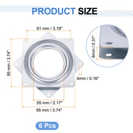 uxcell 4" Bar Stool Swivel Replacement, 360° Rotation Lazy Susan Turntable, Square Ball Bearing Seat Swivel Base Mount Plate for Recliner Chair or Table, Silver (95x8mm)