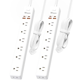 2 Pack Power Strip Surge Protector - 7 Outlets 4 USB Ports (2 USB C), Maxpw Ultra Thin Flat Extension Cord & Flat Plug, 10 Ft & 6 Ft, 1875W/15A, 1700 Joules, Wall Mount for Home Office Dorm, White