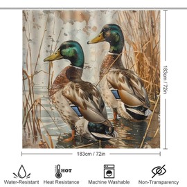 TOWINSFB 4Pcs Playful Animal Shower Curtain, Countryside Mallard Duck Lake Shower Curtain Sets with Toilet Lid Cover, U-Shaped Mat and Non-Slip Rugs, Bathroom Decor Set, 72" x 72"