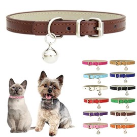 Brown XXS Dog Collar with Bell,Soft Pu Leather Female Puppy Collar with Bells Basic Girls Cat Collar with Bells for XXS XSmall Small Medium Pet Cats Kitten Tiny Animal Yorkie Chihuahua,XXSmall