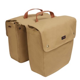 TOURBON Canvas Cycling Bicycle Bike Pannier Rear Seat Bag Rack Trunk (Waterproof, Roll-Up) (Khaki)