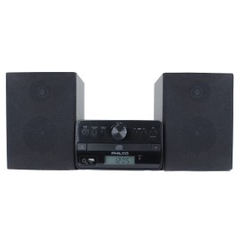 Philco Stereo Shelf Systems Tray Loading CD Player with Digital FM Radio, Bluetooth Streaming, Remote Control in Black | LCD Display | 3.5mm Headphone Jack | MP3 & AUX Port Compatible