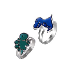 COLORFUL BLING 2Pcs Adjustable Mood Rings Cute Cartoon Butterfly Turtle Color Changing Dinosaur Emotion Feeling Finger Rings for Women Girls Teens Gifts-A dinosaur